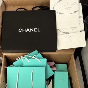 Chanel, Prada, Tiffany paper bags and boxes for sale multiple available